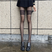 大腿蕾丝菱格连裤袜子薄款提花黑丝袜女性感网红ins潮黑色打底袜