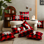 红黑色格子刺绣抱枕靠枕靠垫套北欧雪花卧室客厅抱枕不含芯