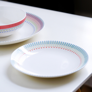 出口彩虹纹陶瓷餐盘 家用菜盘创意几何浅盘面碗西餐碟子果蔬盘