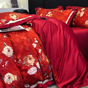 美谊家纺高级感红色被套罩结婚床上四件套纯棉，100s长绒棉婚庆床品