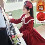 女童连衣裙秋冬韩版洋气，儿童红色裙子，加绒加厚女孩元旦服冬装