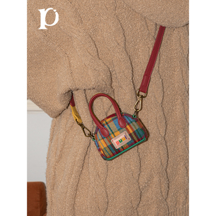 puui原创设计美式复古斜挎包格纹便携耳机包子母包秋冬美拉德风女