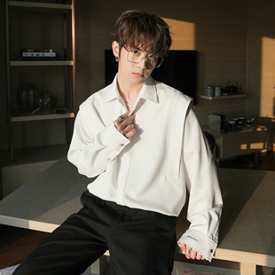 CHICERRO西西里男装韩系高级感潮牌春季设计感假两件白衬衫男长袖