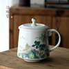 锦绣河山办公杯|羊脂玉瓷国画个人，杯水杯陶瓷，盖杯老板杯茶杯茶具