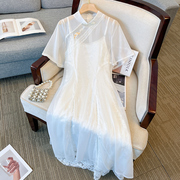 改良旗袍新中式国风连衣裙套装，女夏网纱上衣白色，蕾丝吊带裙两件套