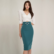 夏装时尚两件套韩版独特设计上衣包臀裙职业套装，女时尚气质女神范