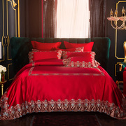 定制欧式结婚四件套婚床上用品蕾丝，高档婚庆床品大红色喜庆被套十
