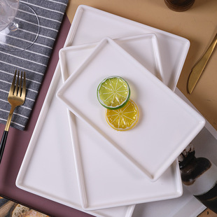 创意长方形高脚水果盘白色，仿瓷蛋糕盘商用西式餐厅酒店茶点糕点盘