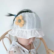 夏季婴儿蕾丝发带护卤门帽，韩国公主樱桃头，花女宝宝假发囟门空顶帽