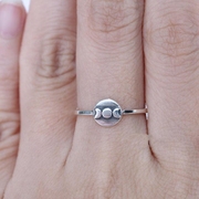 美国Ring㊣ 手作优雅简约精致925纯银雕刻月相月牙堆叠戒指