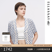 ellassay歌力思春夏，棉感棋盘格，休闲短袖外套女eww342t021