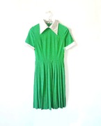 vintage古着复古日本制大牌短袖白色翻领，绿色波点连衣裙小众别致