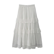 秋季法式甜美刺绣蕾丝，花边拼接肌理纹白色半身裙，蛋糕裙长裙女