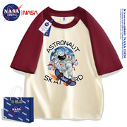 NASA联名2024短袖t恤男女插肩印花宽松韩版五分袖圆领情侣衣