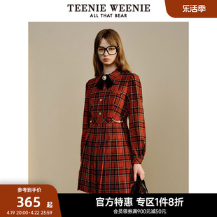 TeenieWeenie小熊奥莱春装学院风复古甜美格纹百褶连衣裙女