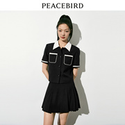 太平鸟短袖小香风外套女薄款2023夏装黑色气质短款高级感上衣