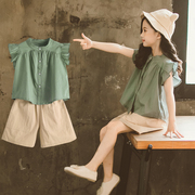 女童夏装洋气套装三四五六七八九十岁小女孩，韩版儿童夏季短袖衣服