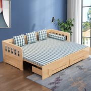 奈高实木沙发床折叠床沙发，床多功能储物床1.8米原木色含床垫