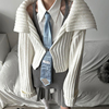 commonin0120高级look白色，大翻领毛衣外套，女长袖针织开衫上衣