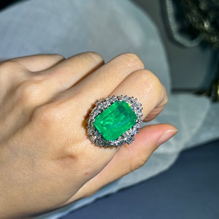小众奢华仿祖母绿宝石戒指欧美夸张个性十足潮流女款戒指女