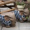 大象摆件花园庭院动物换鞋小凳子花盆底座，装饰动物仿青花瓷新中式