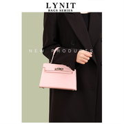 LYNIT 粉色凯莉包女2024迷你手提包高级质感鳄鱼纹小包斜挎包