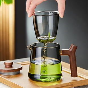 玻璃茶壶耐高温加厚单壶家用木把花茶壶过滤泡茶壶功夫红茶具套装