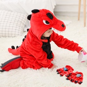 红恐龙儿童卡通动物连体睡衣套装 秋冬款如厕版男女孩宝宝家居服