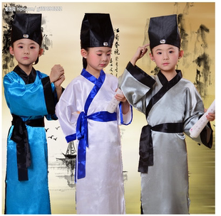 儿童古装汉中性书童演出国学班表演服装古代教书先生三字经