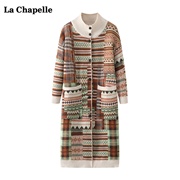 拉夏贝尔lachapelle复古宽松针织衫，女春季中长款外套上衣