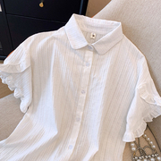 白色短袖衬衫少女夏装，2024初中高中学生宽松学院，风日系衬衣服
