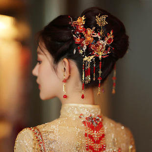 水舞u1511新娘头饰中式红色，古装套装结婚礼秀禾礼服旗袍发饰