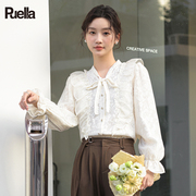 拉夏贝尔Puella法式甜美蕾丝拼接衬衫长袖小众设计荷叶边上衣