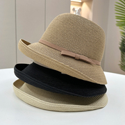 卷边草帽海边女圆顶，礼帽赫本风帽子，可折叠夏太阳帽防晒遮阳帽