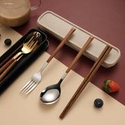 学生便携餐具套装不锈钢筷子，勺子叉子三件套上班族，旅行餐具收纳盒