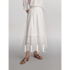 ELLE白色高级感中长款半身裙女2024夏季高腰显瘦镂空气质裙子