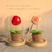 毛线手工编织教师节七夕礼物向日葵，迷你盆栽玫瑰花，成品送女友老师