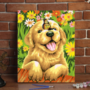 diy数字油画 客厅餐厅动物萌宠大幅数码手绘自己填色装饰画 狗狗