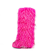 欧美外贸粉红色派对毛毛，靴皮草中筒靴方头，大码粗跟防水台女小腿靴