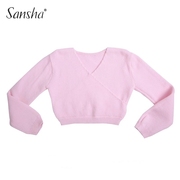 Sansha三沙儿童舞蹈服 交叉半身保暖套衫 七分袖芭蕾针织短毛衣