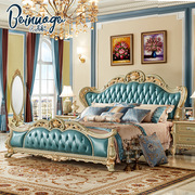 贝诺歌欧式实木双人床奢华真皮主卧婚床卧室1.8米公主床香槟色