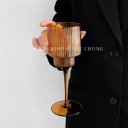法式复古竖纹玻璃高脚杯创意红酒杯香槟杯家用果汁杯杯子葡萄酒杯