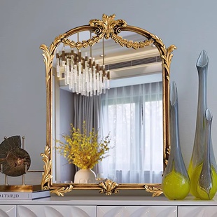 欧式复古雕花装饰镜，卧室梳妆台面化妆镜，宫廷风卫生间挂墙洗漱镜子