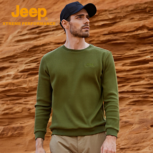 jeep吉普户外旅行外搭上衣，男士长袖t恤纯色刺绣logo休闲卫衣