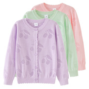 冰丝樱桃镂空女童针织开衫夏季薄款中小儿童毛衣防晒空调开衫