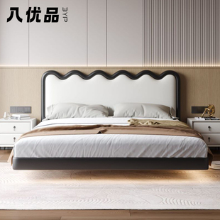 B12现代简约皮床双人婚床科技布实木框架大床涟漪悬浮婚床