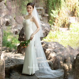 2023新娘结婚礼主婚纱齐地纱简约双层超仙森系拖尾超长款头纱
