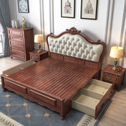 美式实木床1.8米双人床主卧大床1.5米欧式床现代简约软包储物婚床
