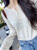 brandygirlbm碎花长袖打底衫女圆领纽扣t恤女2023早秋内搭上衣