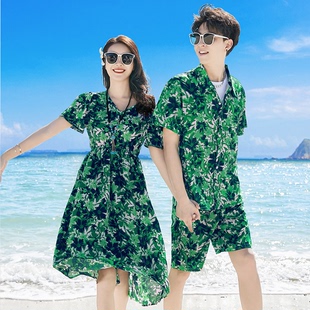 三亚度假沙滩情侣装夏季泰国蜜月婚纱拍照团队旅游海南岛服花衬衫